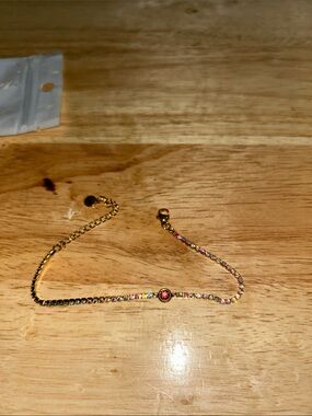 Gold-Tone Pink Crystal Center Tennis Bracelet - Women Jewelry